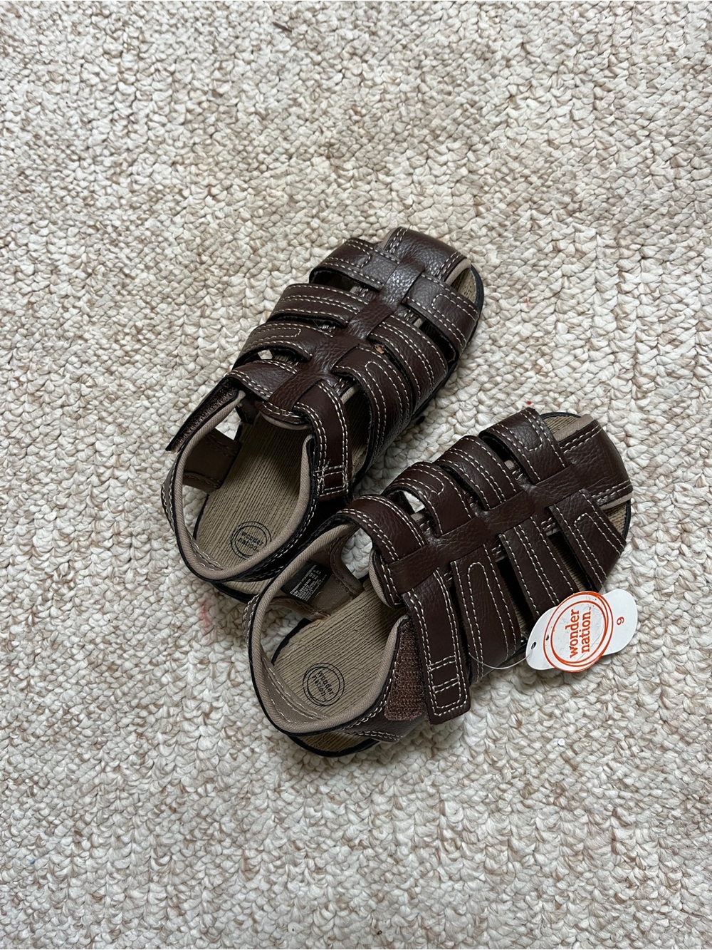 Wonder Nation Brown Boys Fisherman Sandals with Contrast Stitching